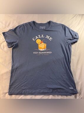 Life Is Good Brand Navy Blue Men's XXL T-Shirt "Call Me Old Fashioned" Cocktail